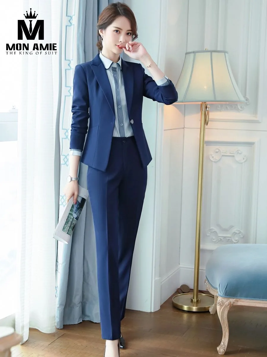 Royal Blue Women's Suit with Striped Shirt