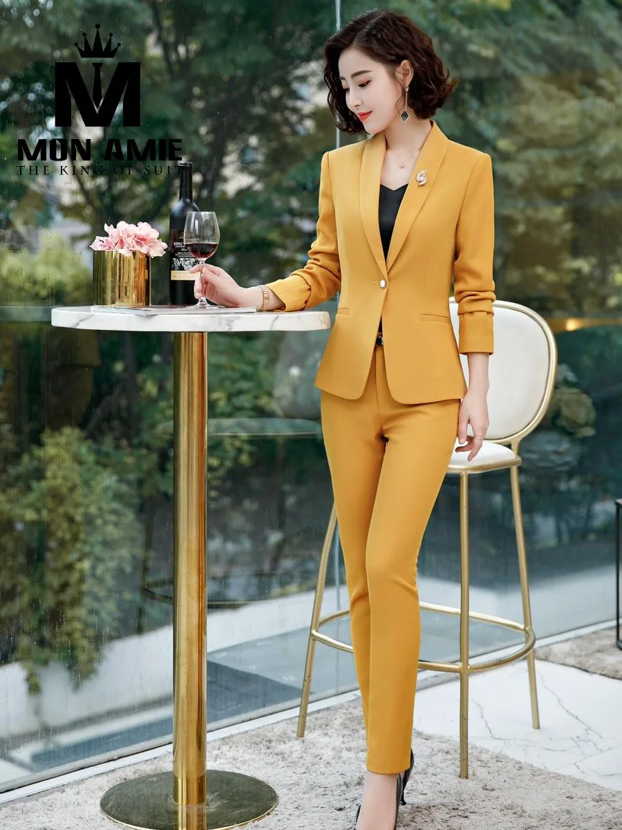Mustard Wide-Lapel Trouser Suit