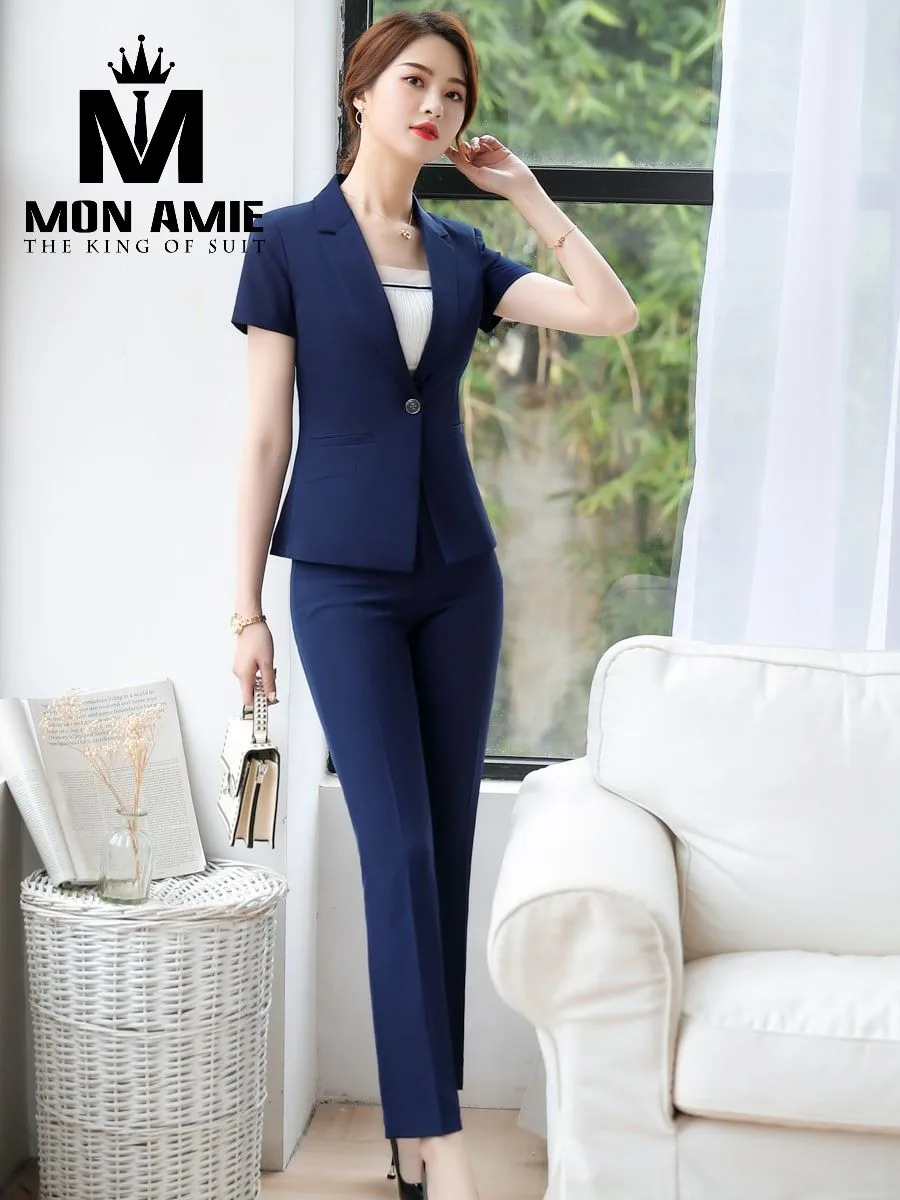 Navy Short-Sleeve Trouser Suit