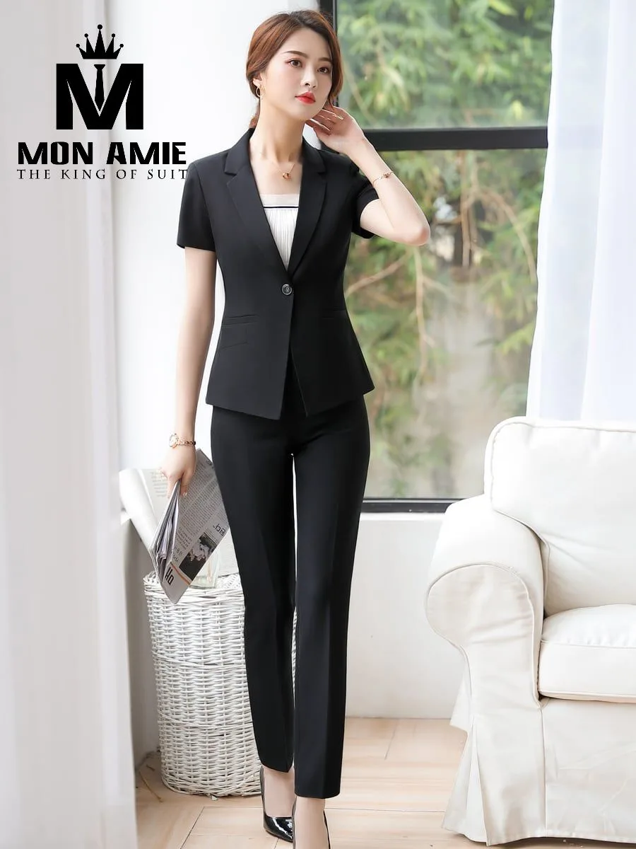 Black Short-Sleeve Trouser Suit