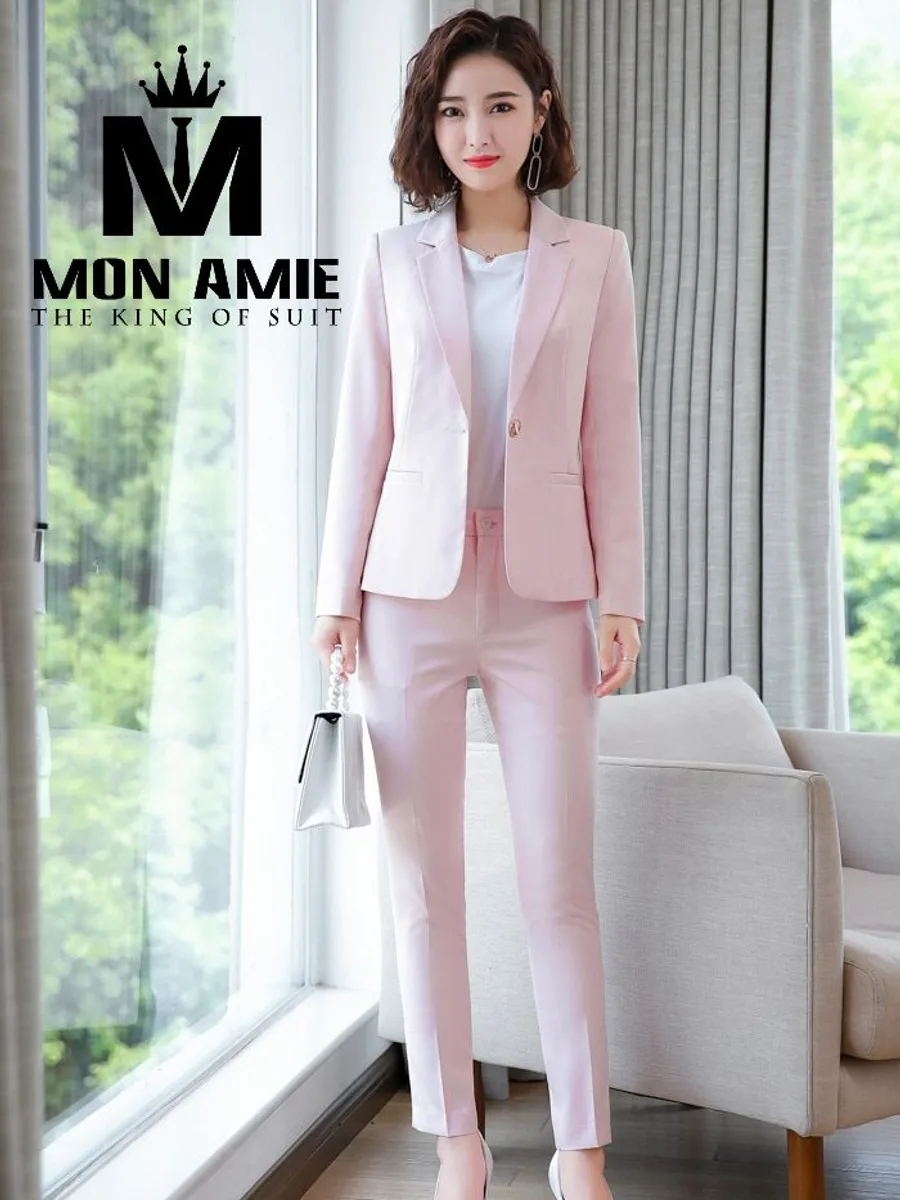 Blush Pink One-Button Blazer with Cropped Trousers