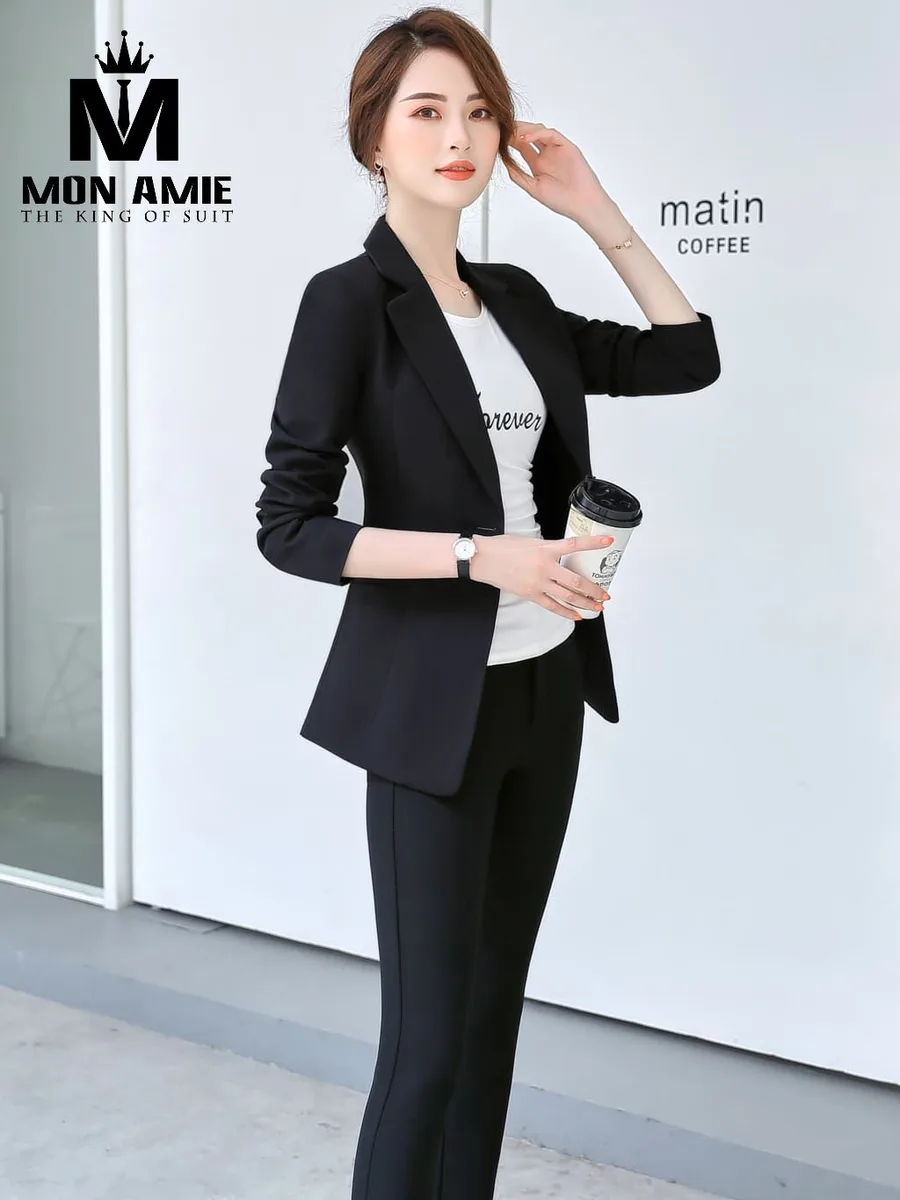 Black One-Button Notch Lapel Blazer with White Tee