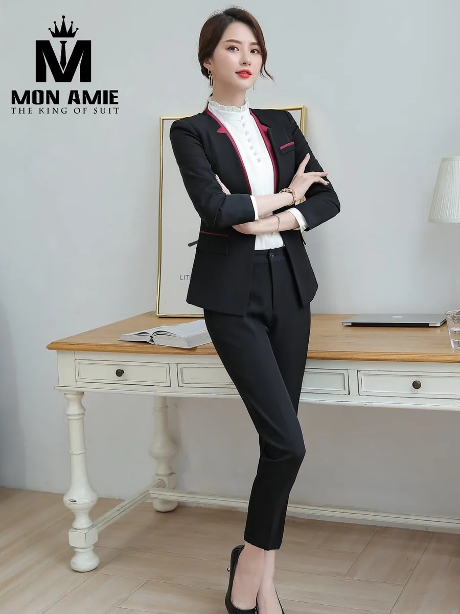 Black Suit with Burgundy Trim and Trousers