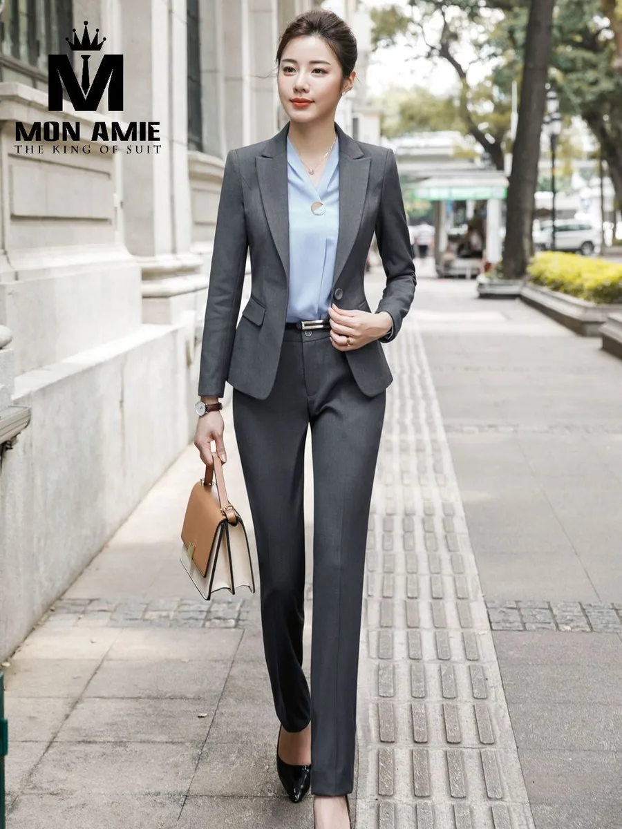 Charcoal Grey Notch-Lapel Suit with Belted Trousers