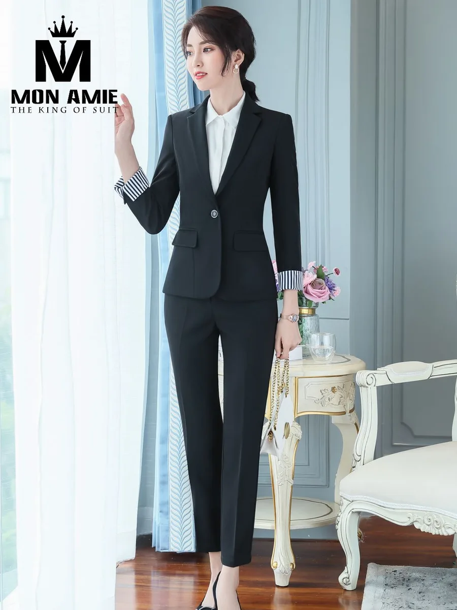 Black Suit with Striped Cuff Lining and Cropped Trousers
