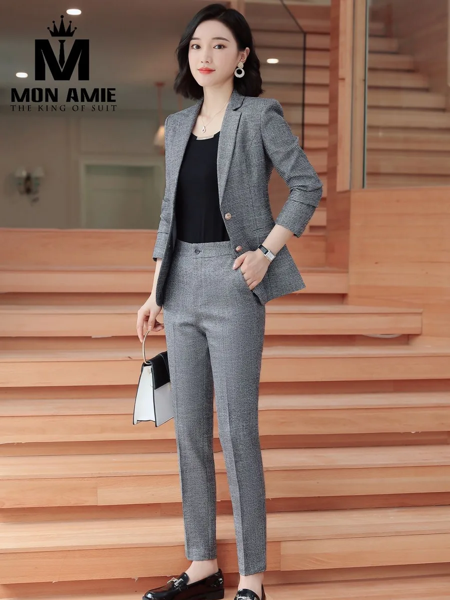 Grey Micro-Check Suit with Copper Buttons and Trousers