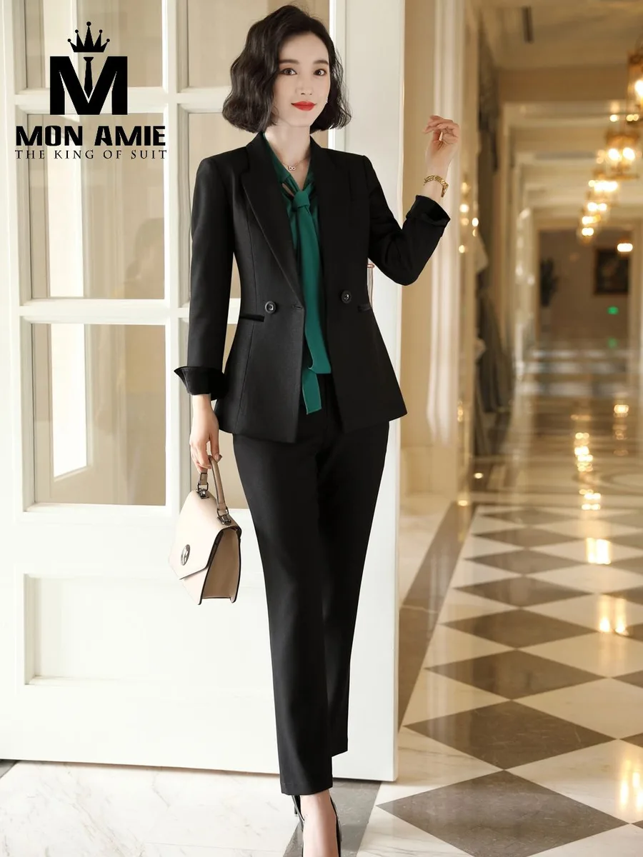 Black Two-Button Suit with Velvet Piping