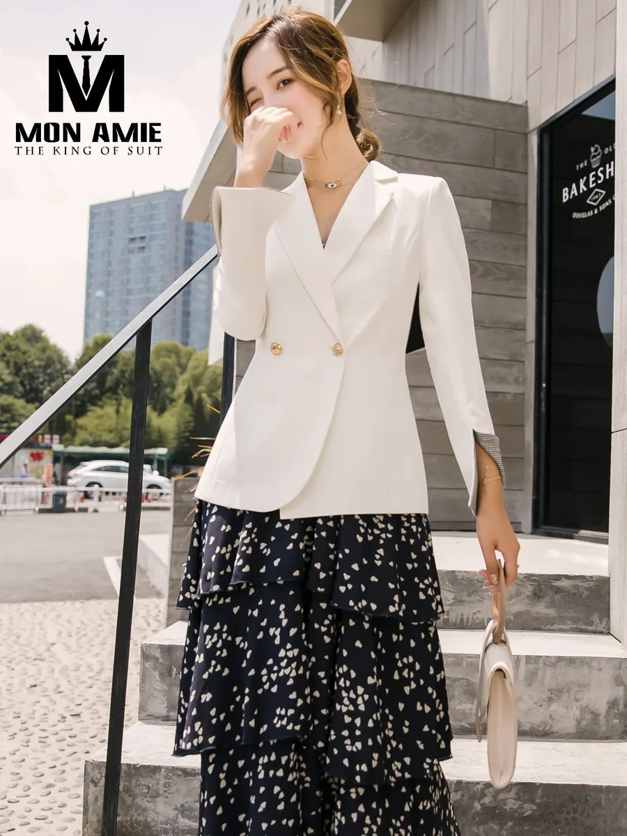 Ivory Asymmetric Blazer with Gold Buttons