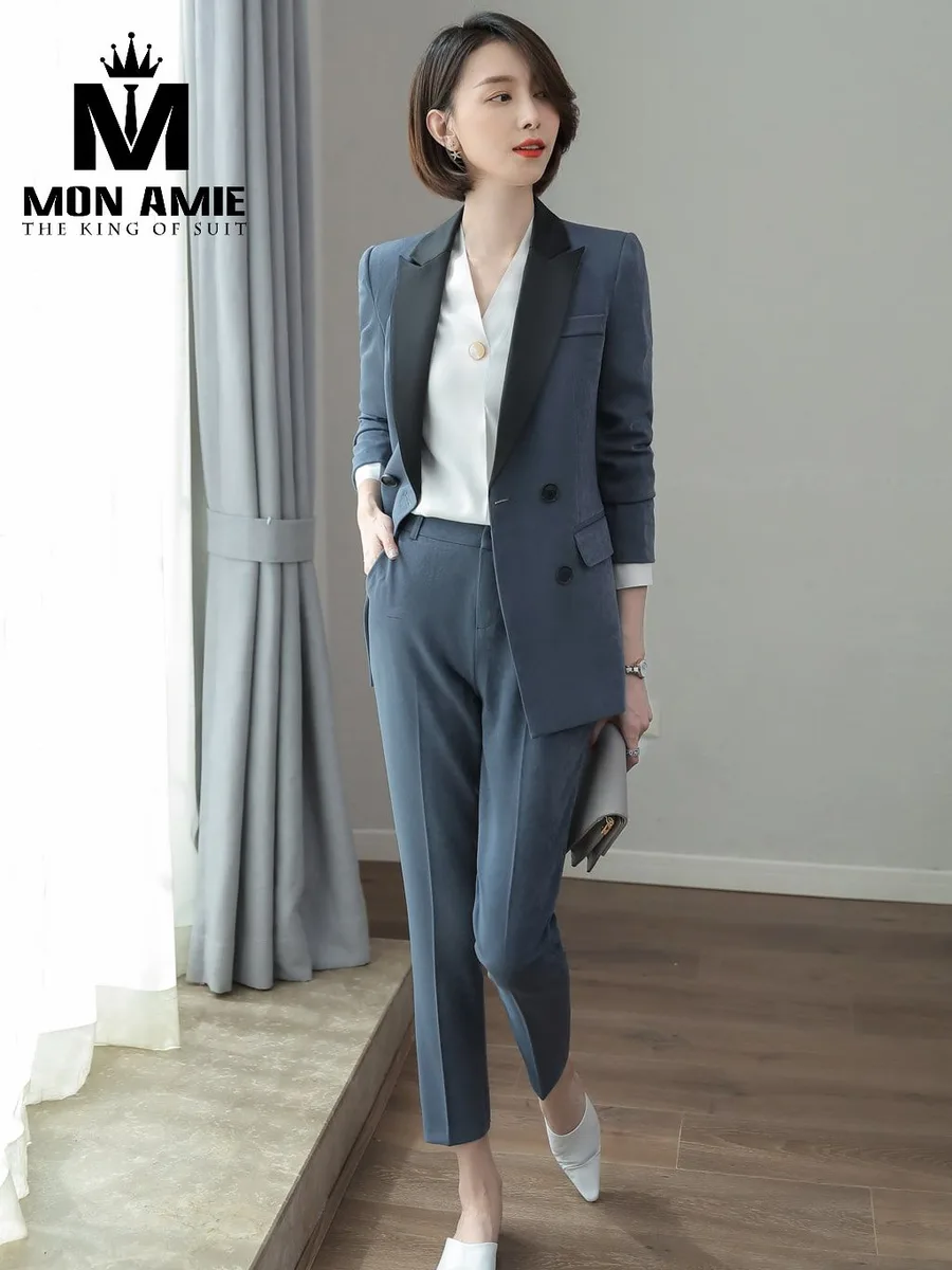 Steel Blue Suit with Black Satin Peak Lapel