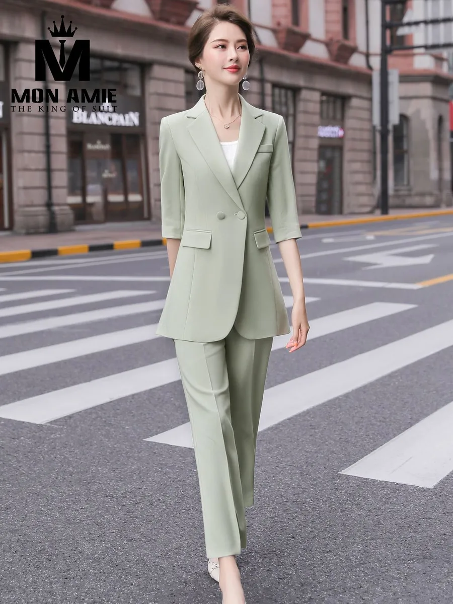 Mint Green Suit with Three-Quarter Sleeves