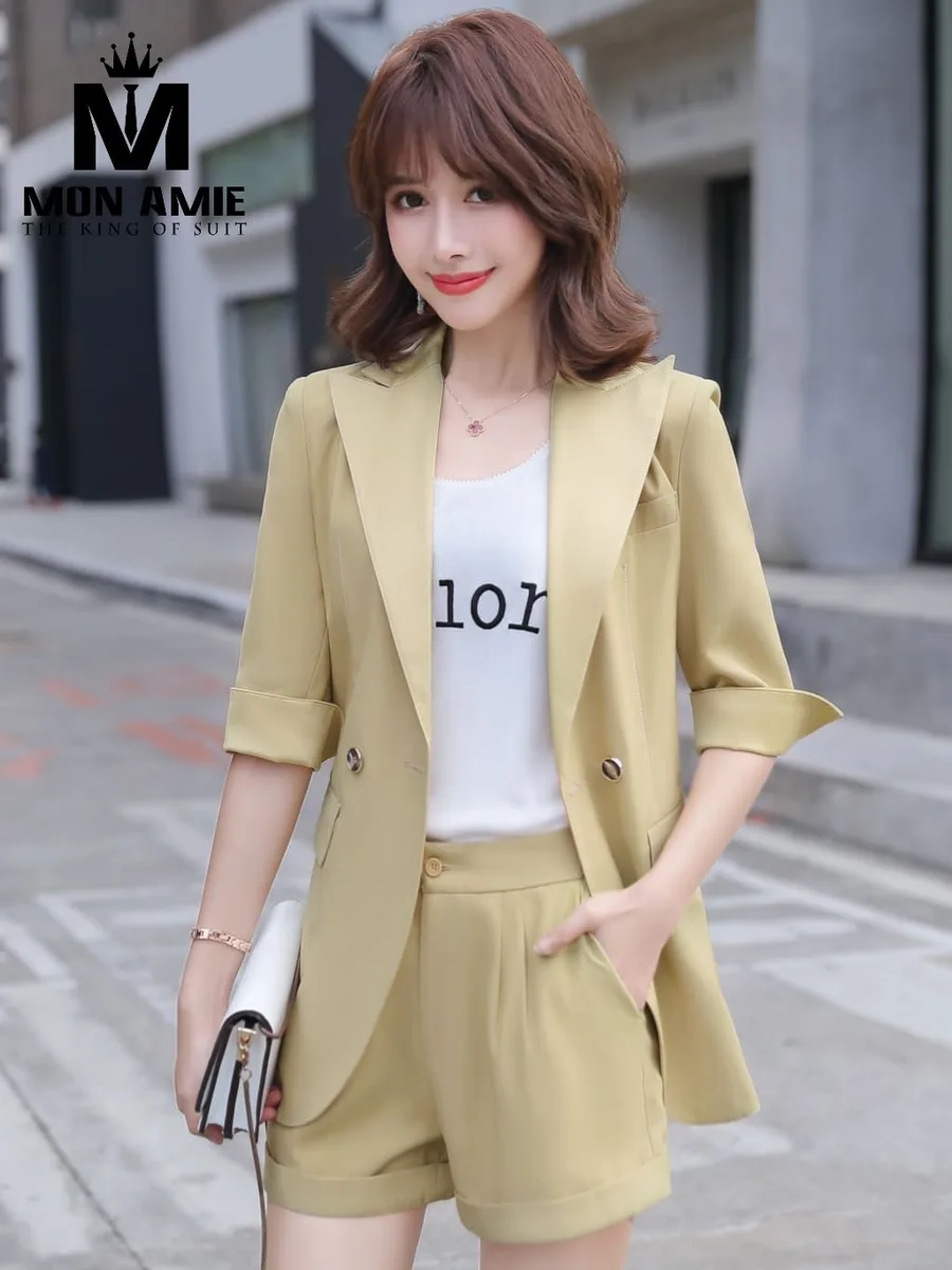 Mustard Yellow Blazer and Shorts Set with Rolled Sleeves