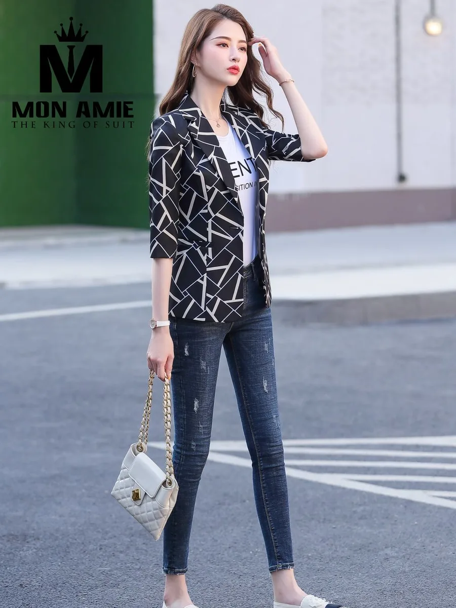 Black and White Geometric Print Blazer