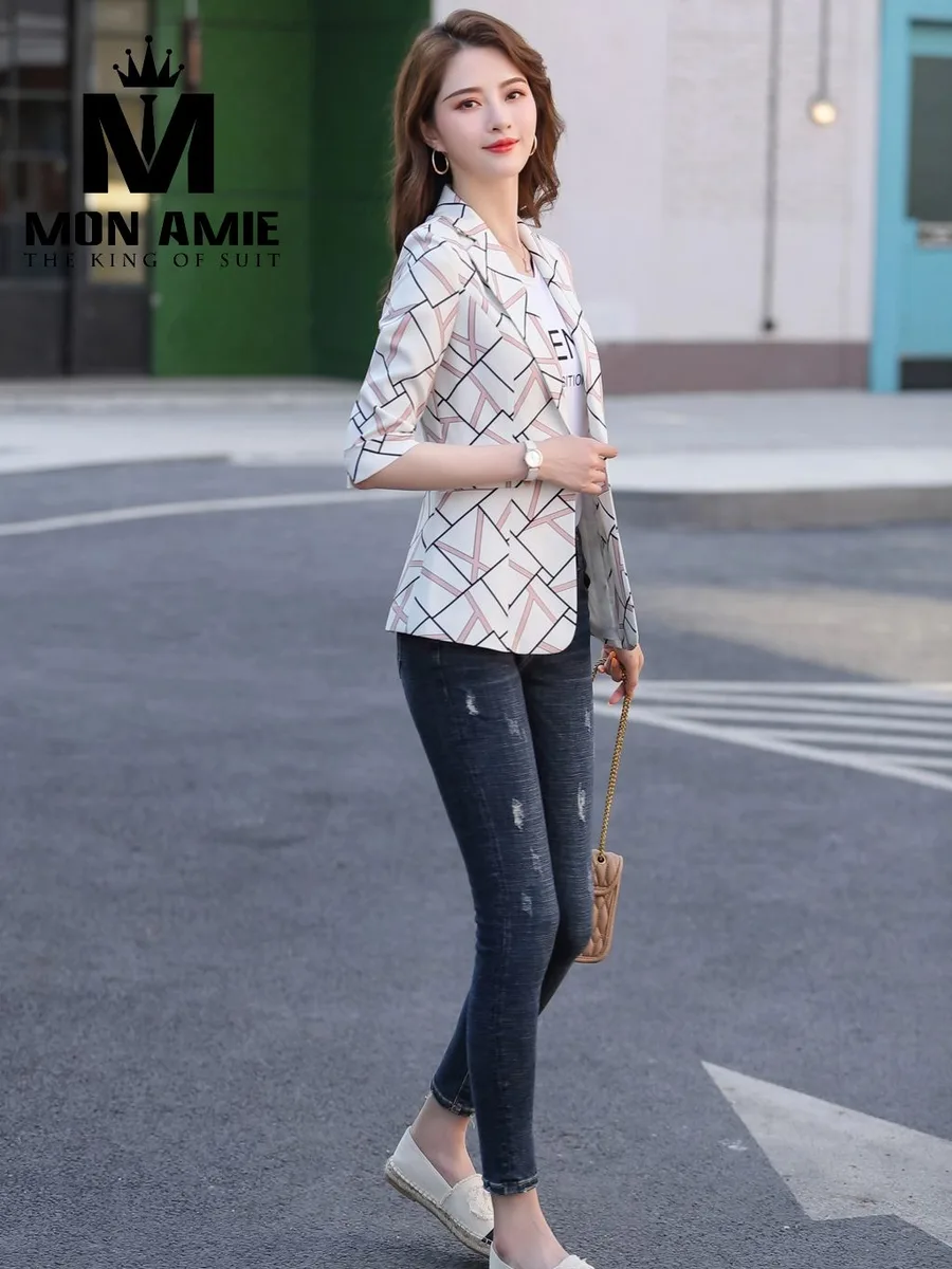 White Blazer with Pink and Black Diagonal Grid