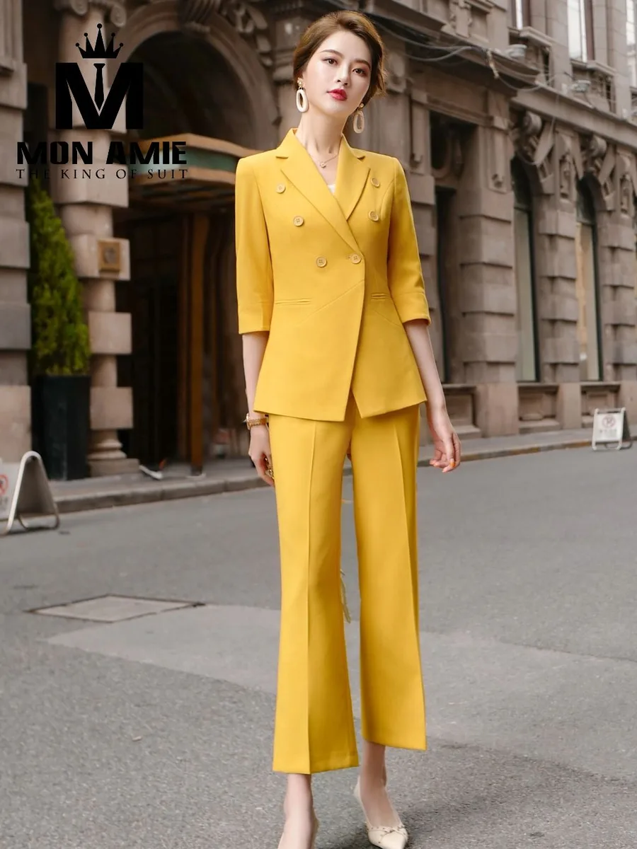 Turmeric Yellow Double-Breasted Suit, Flared Trousers