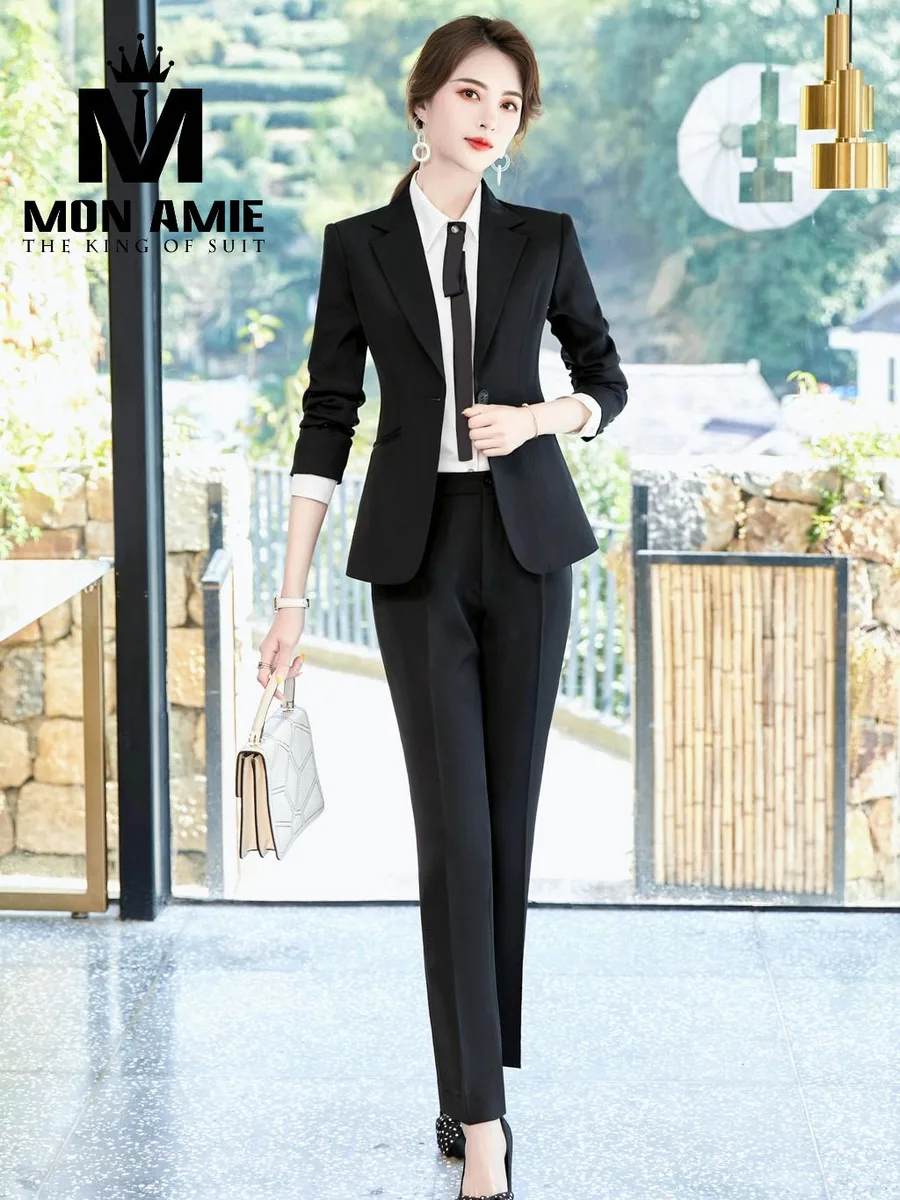 Black Trouser Suit with White Shirt and Slim Tie
