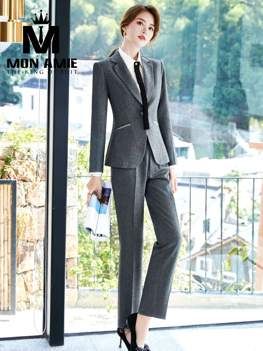 Charcoal Textured Trouser Suit with Flared Legs