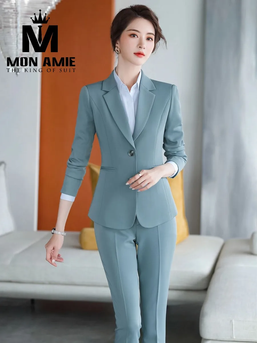 Jade Blue Suit with Wide Lapel, Straight Trousers