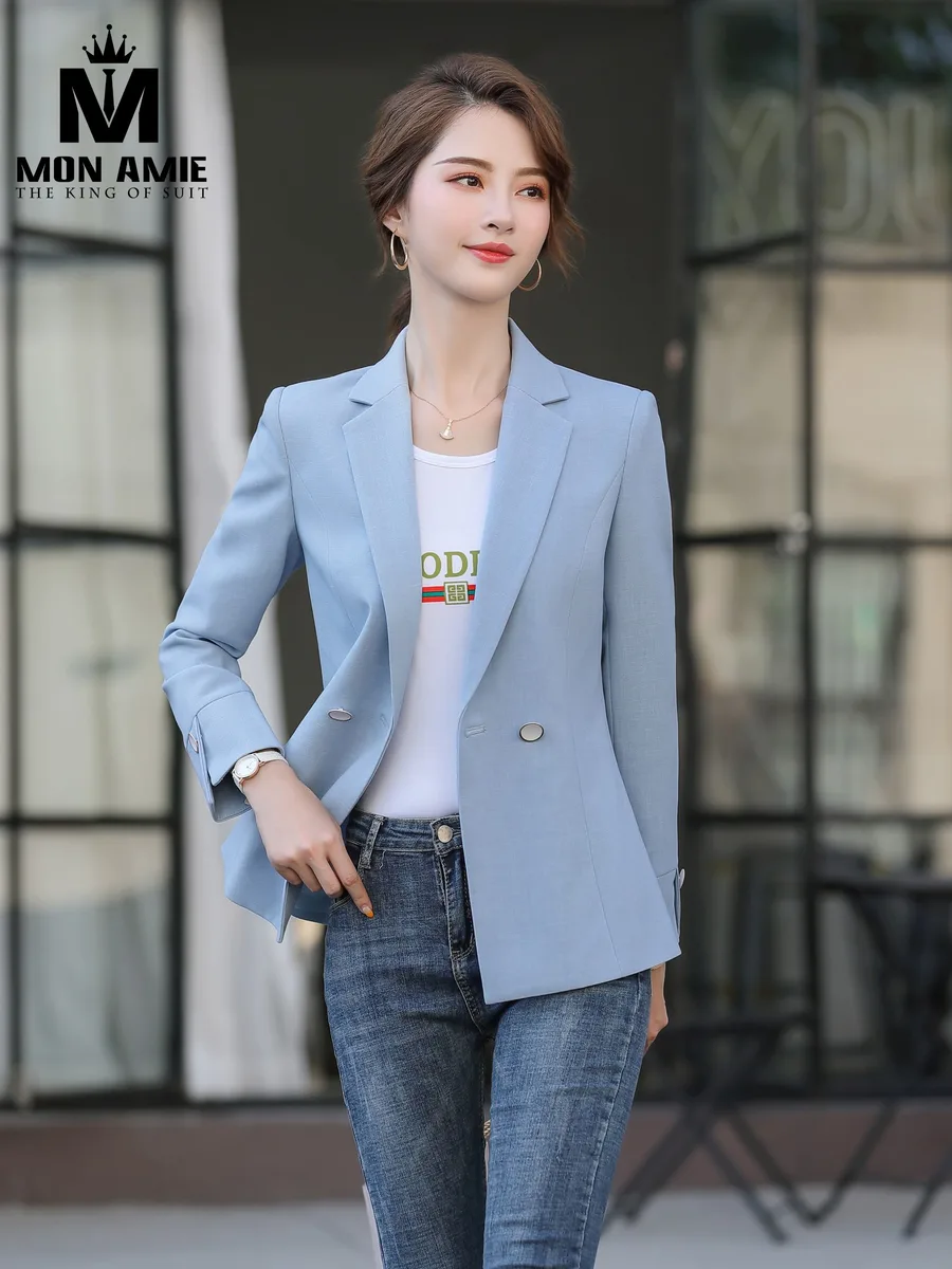 Sky Blue Women's Blazer with Two Buttons