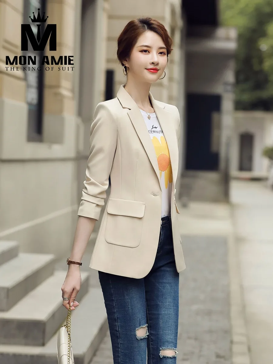 Cream Beige Women's Blazer with Large Flap Pocket