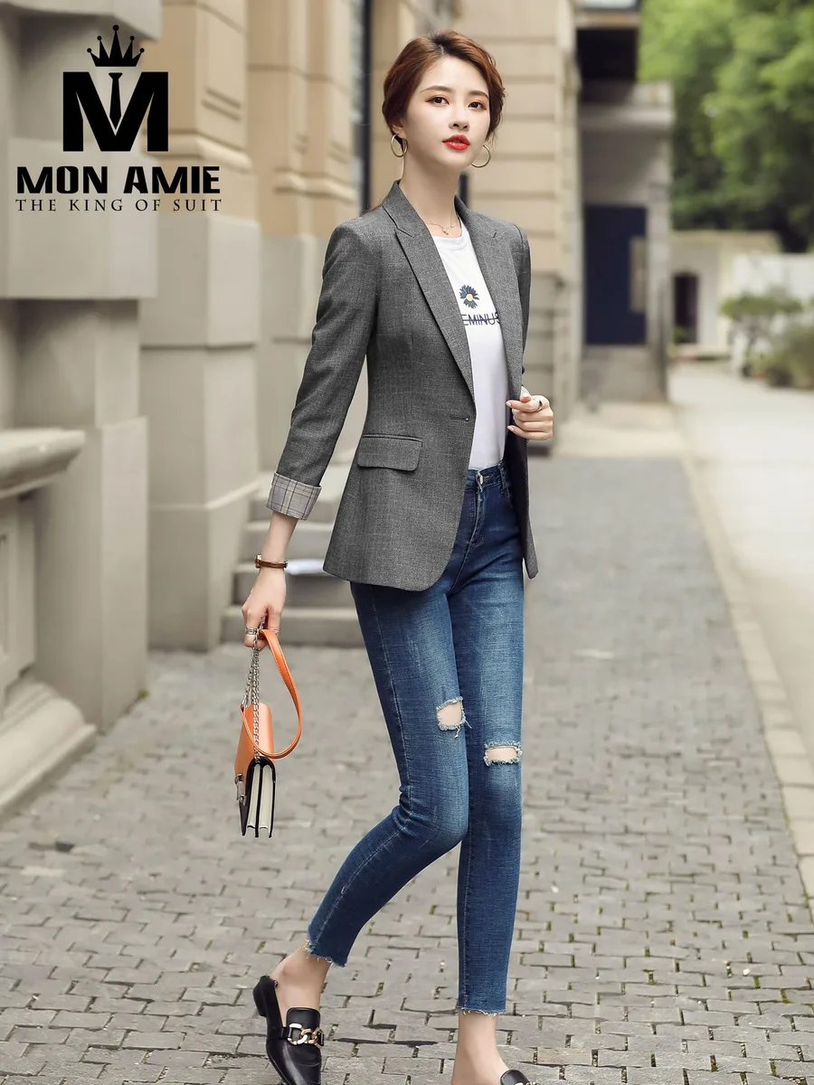 Smoke Grey Single-Button Blazer