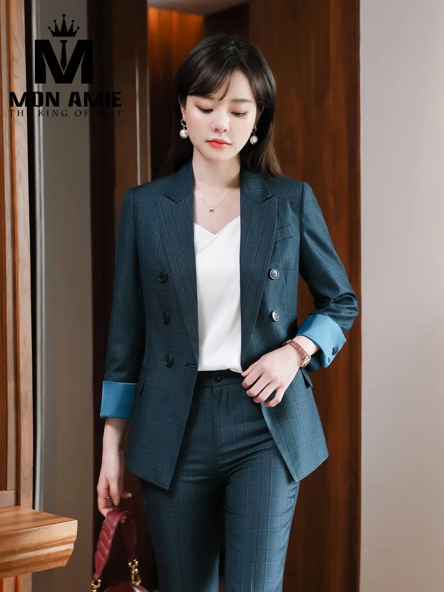 Petrol Blue Check Double-Breasted Suit