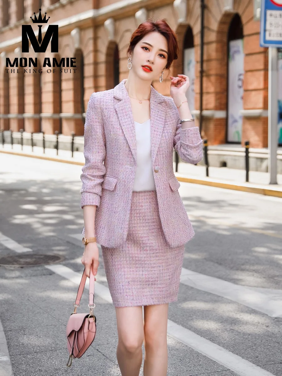 Lotus Pink Lavender Tweed Skirt Suit