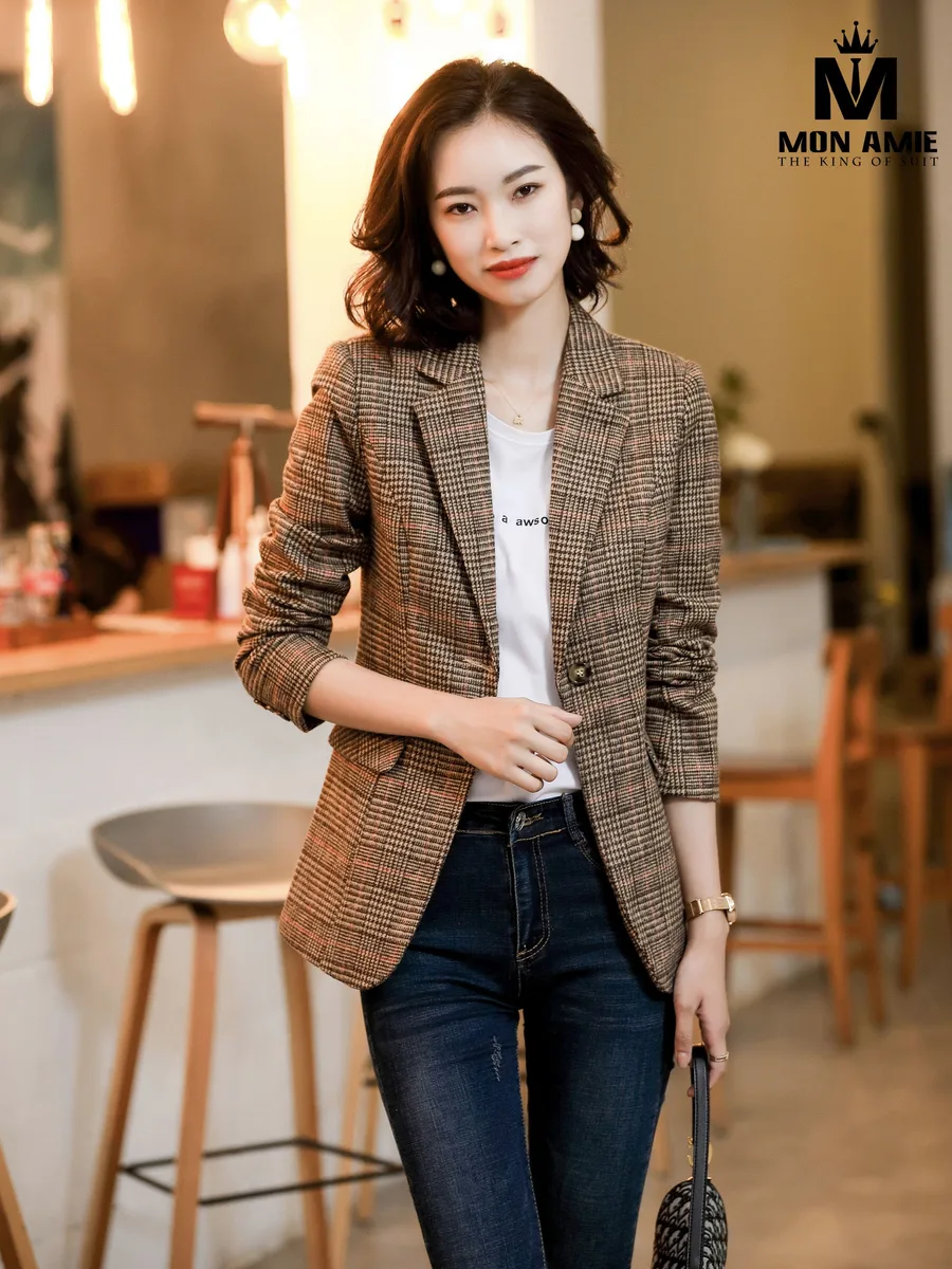 Caramel Brown Check Blazer
