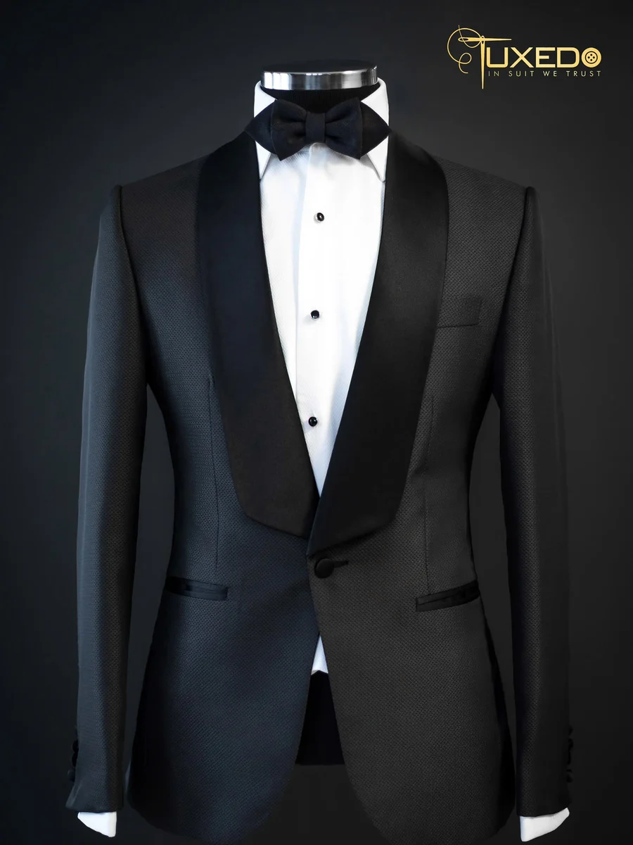 Black Textured Shawl Lapel Tuxedo