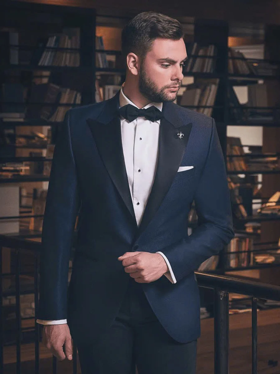 Navy Tuxedo with Black Satin Peak Lapel