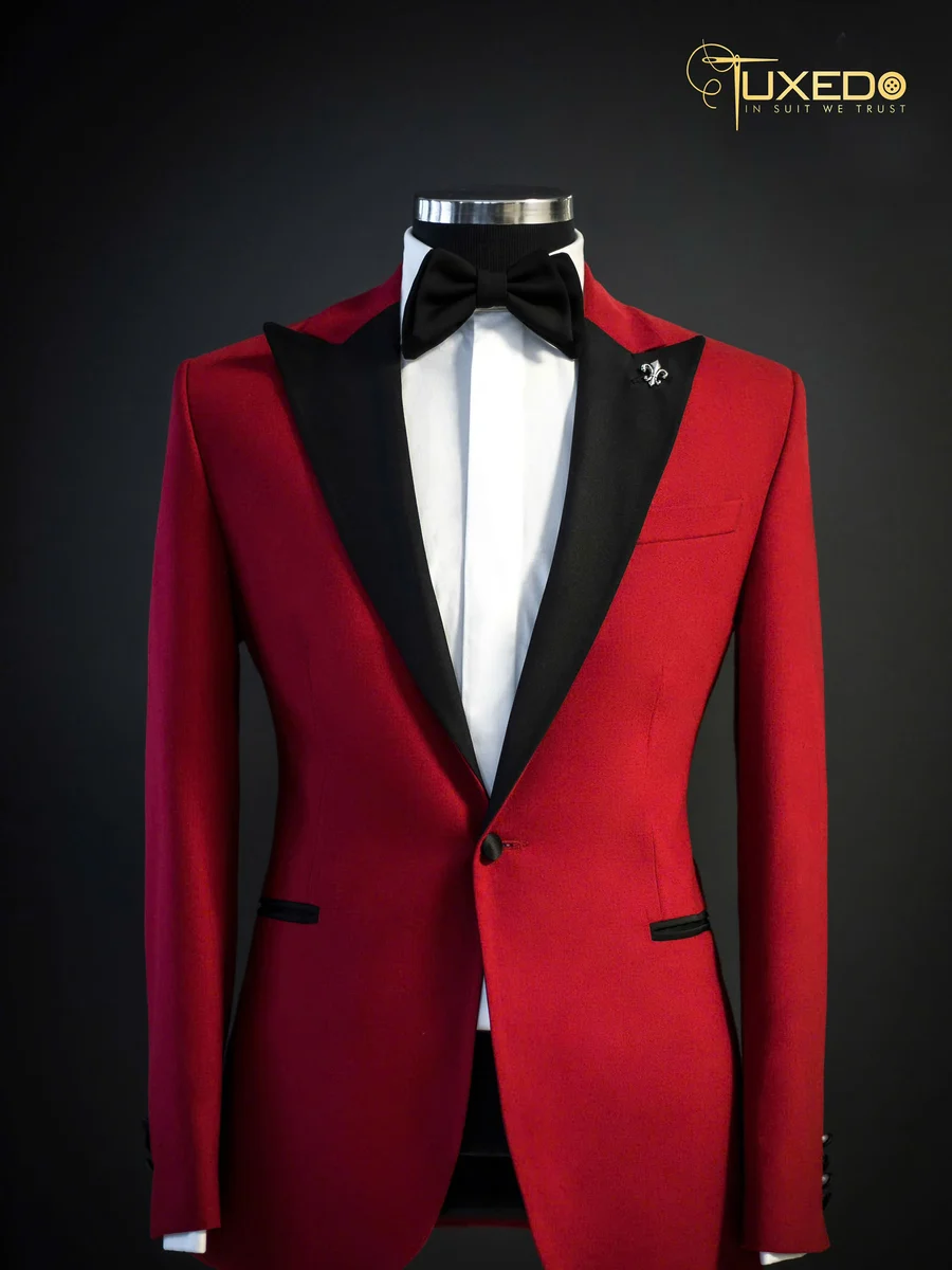 Ruby Red Tuxedo with Black Peak Lapel