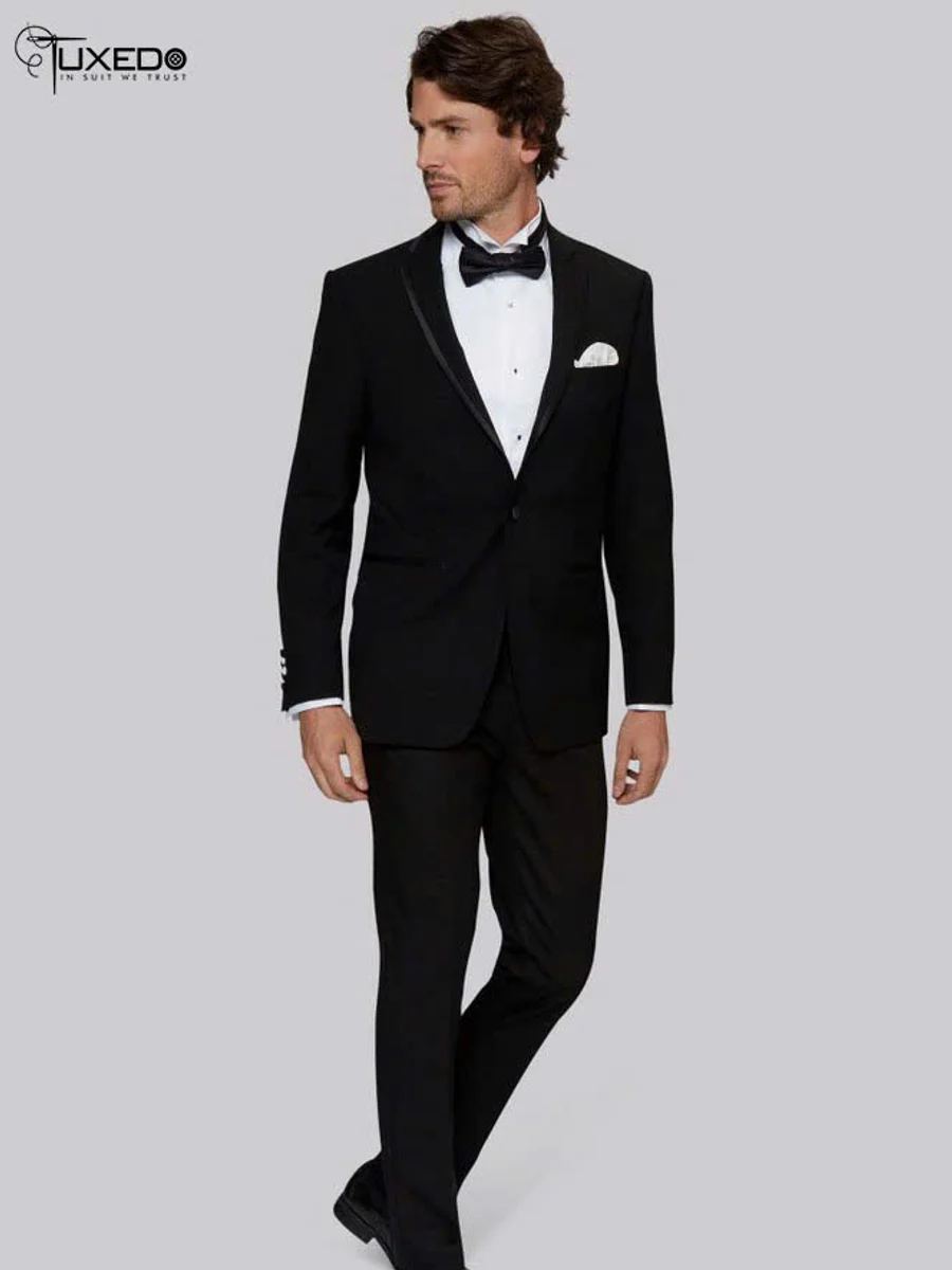 Black Satin-Trim Peak Lapel Tuxedo