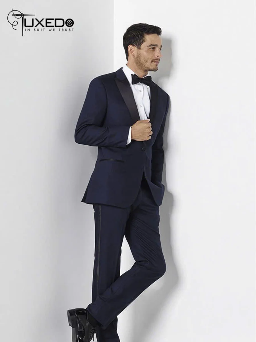 Navy Tuxedo with Satin Trouser Stripe