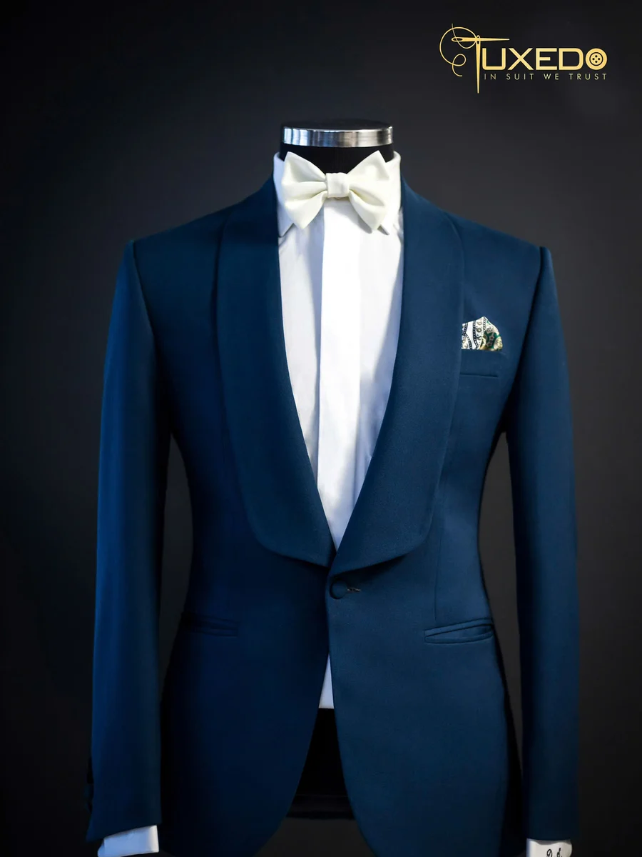 Blue Tuxedo with Self-Fabric Shawl Collar