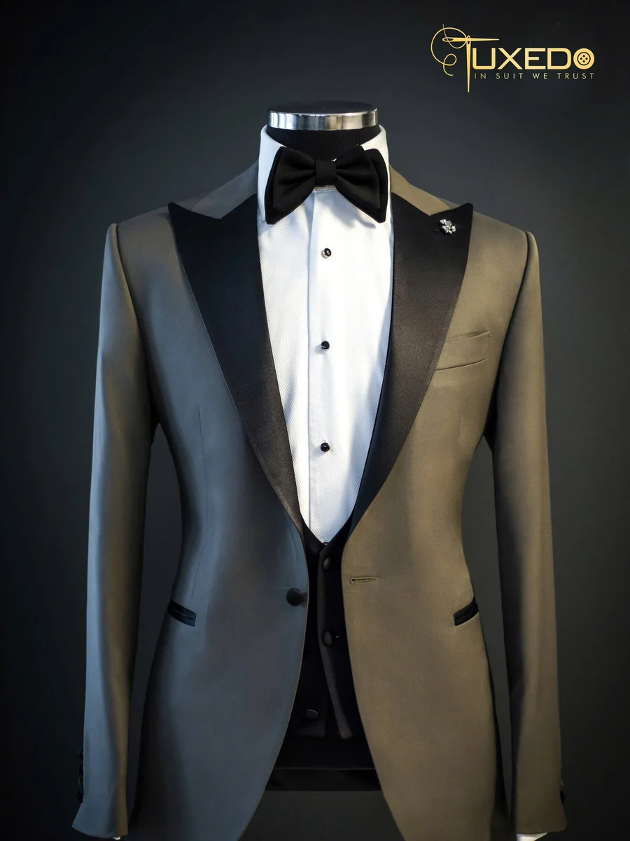 Moss Grey Three-Piece Peak Lapel Tuxedo