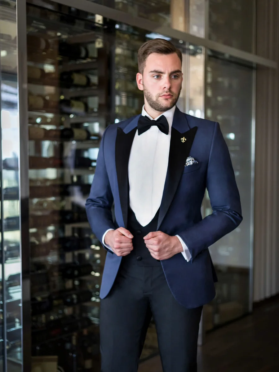 Navy Three-Piece Tuxedo with Black Waistcoat