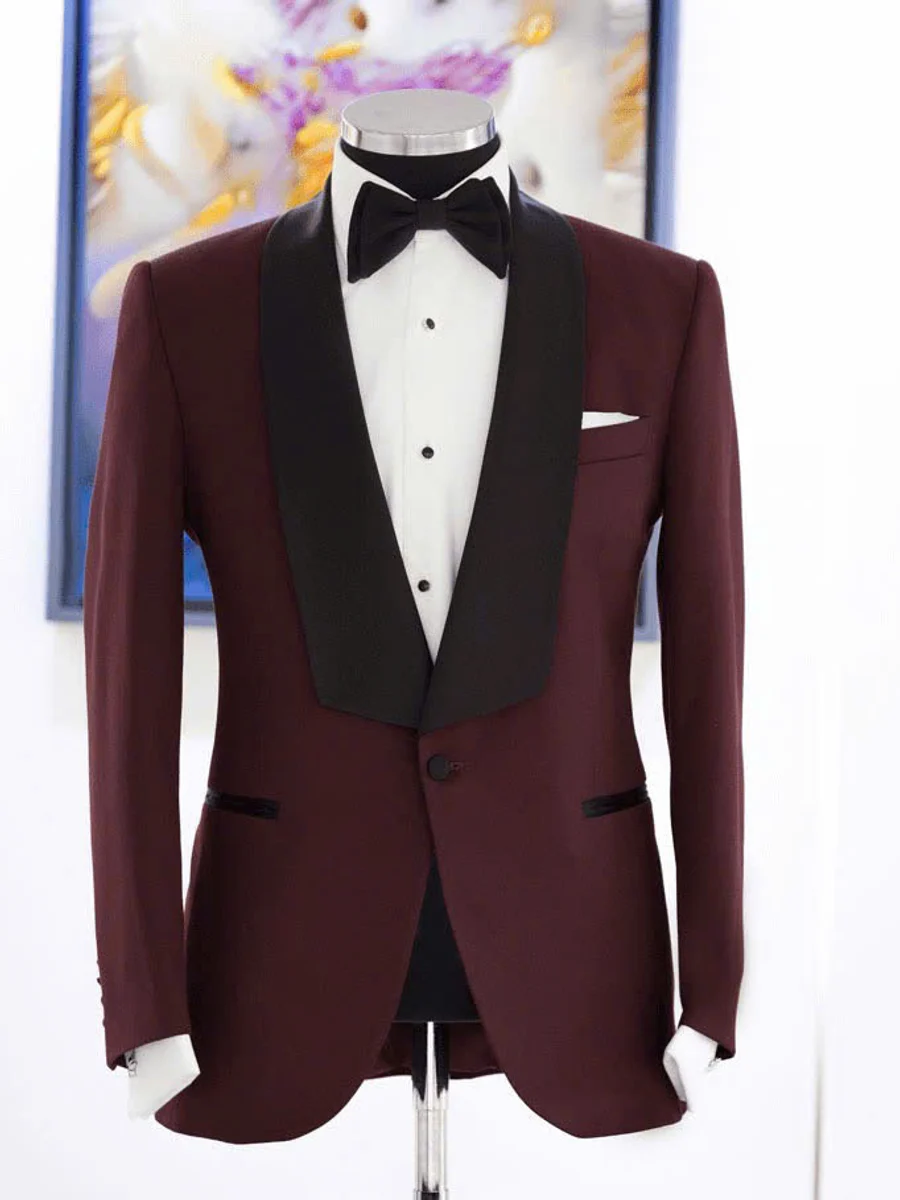 Burgundy Tuxedo with Black Shawl Lapel