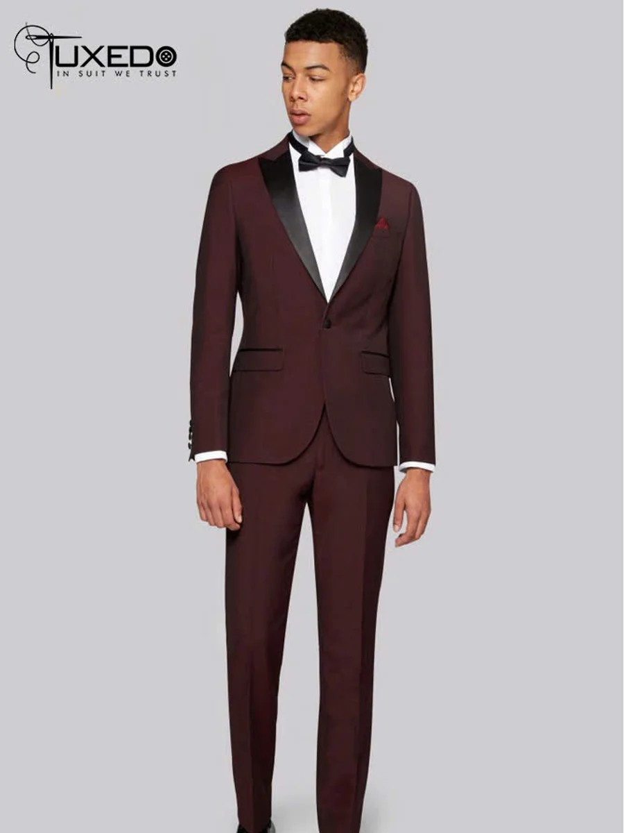 Burgundy Peak Lapel Satin Tuxedo