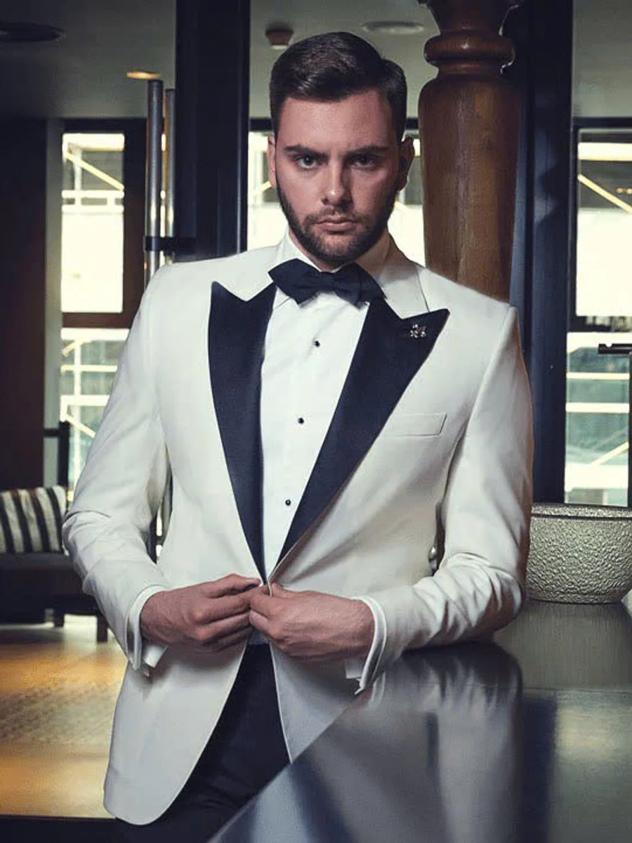Ivory Dinner Jacket with Black Peak Lapel