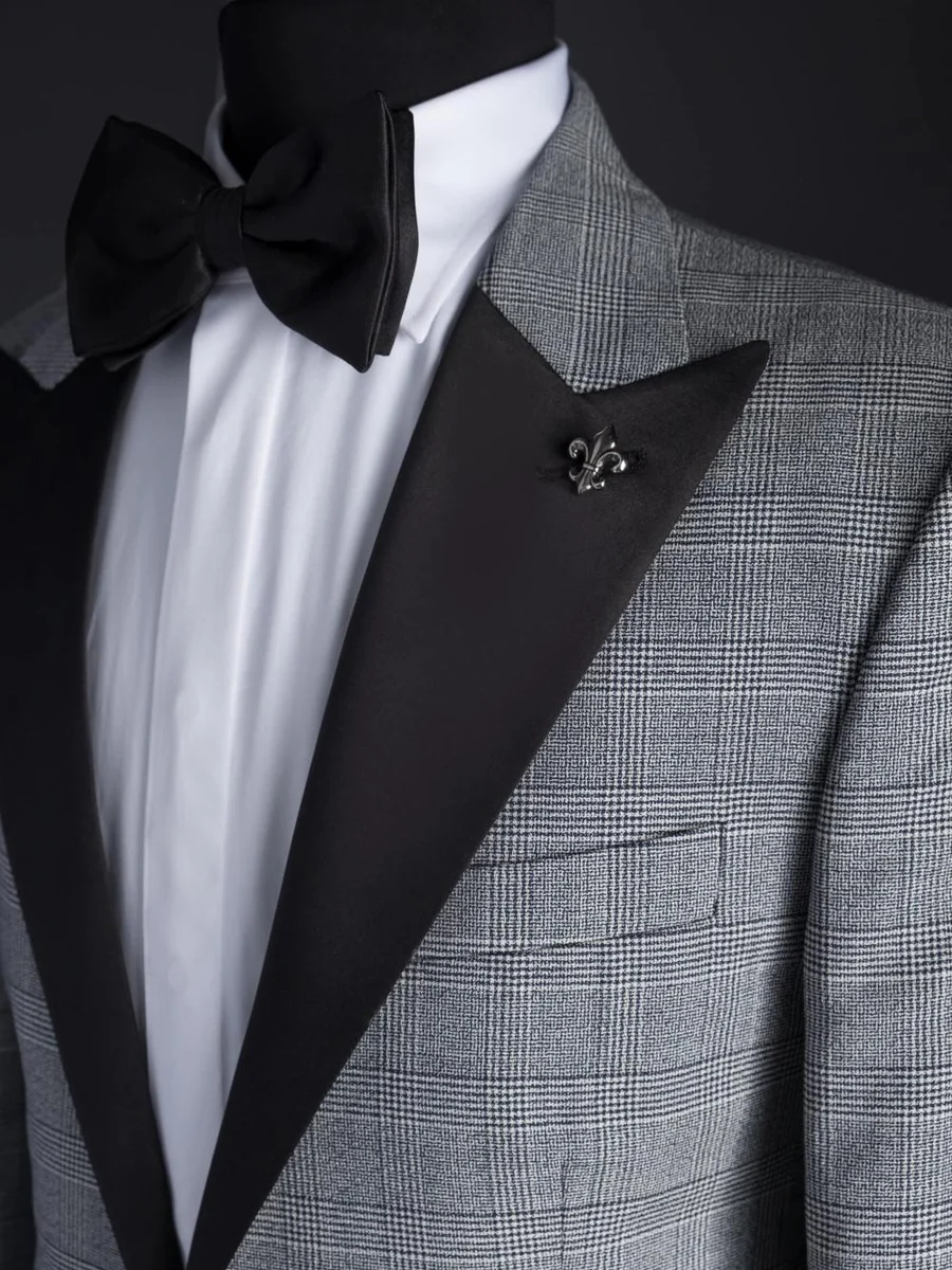 Grey Check Wide Peak Tuxedo