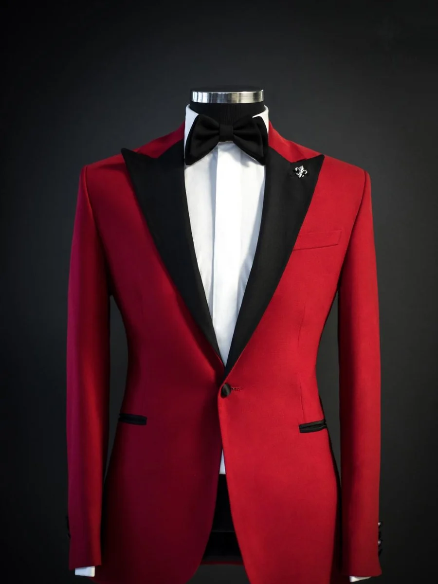 Crimson Black-Lapel Tuxedo