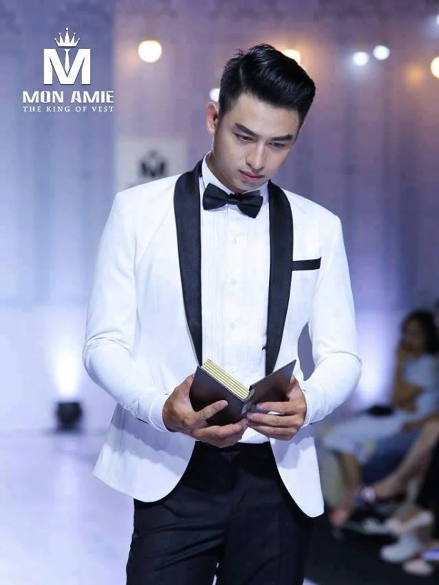 White Dinner Jacket With Black Shawl