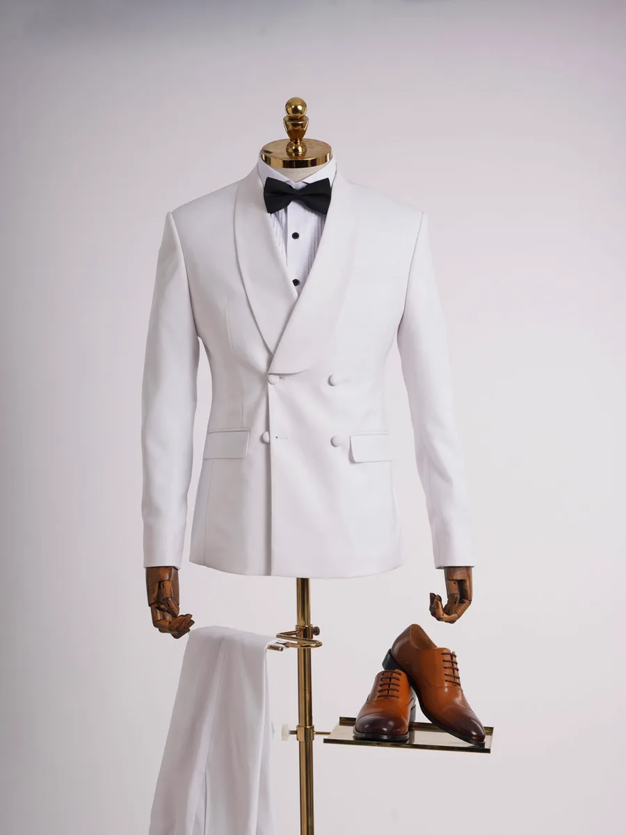White Double-Breasted Shawl Collar Tuxedo