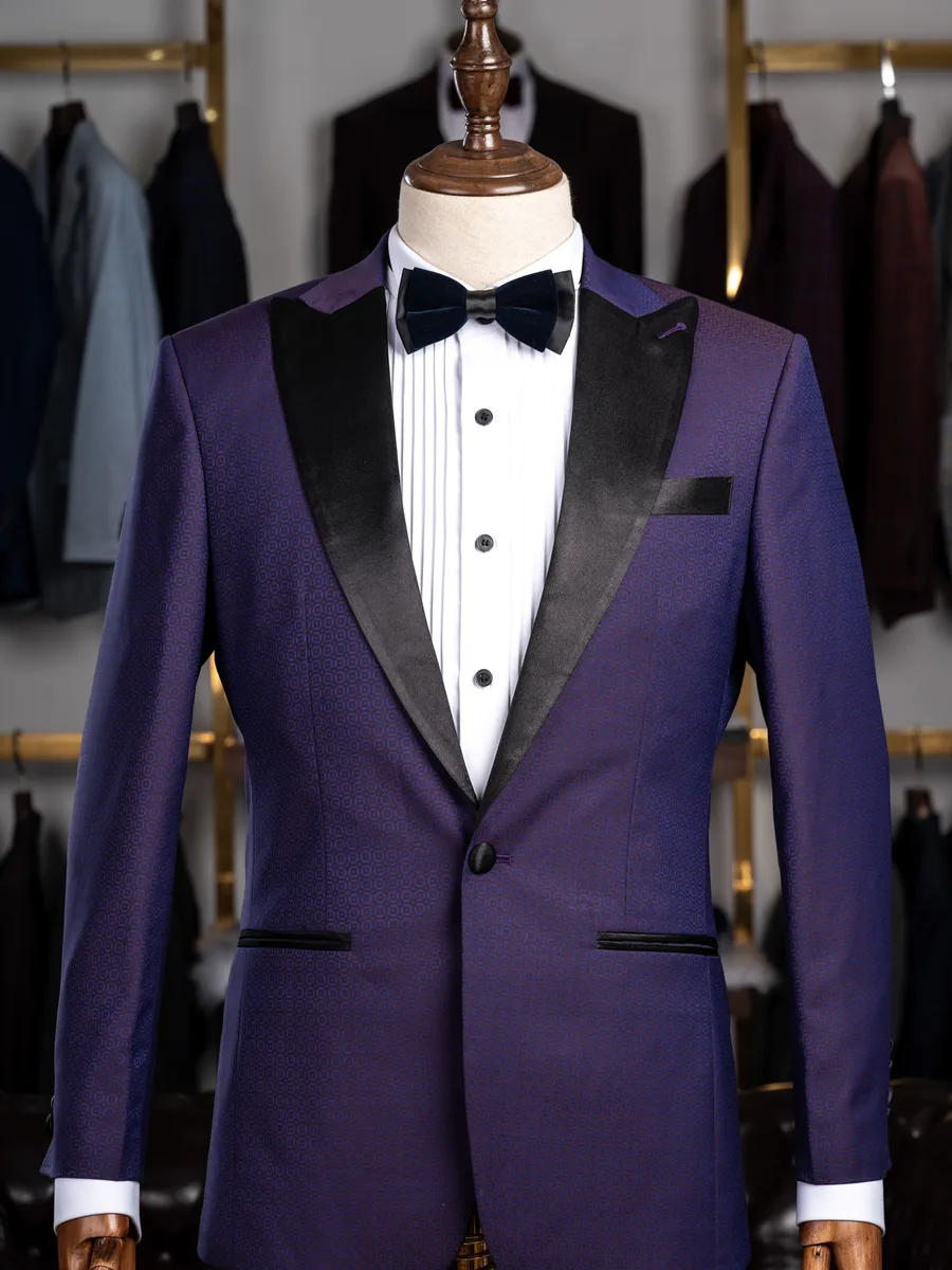 Aubergine Geometric Tuxedo, Satin Peak Lapel
