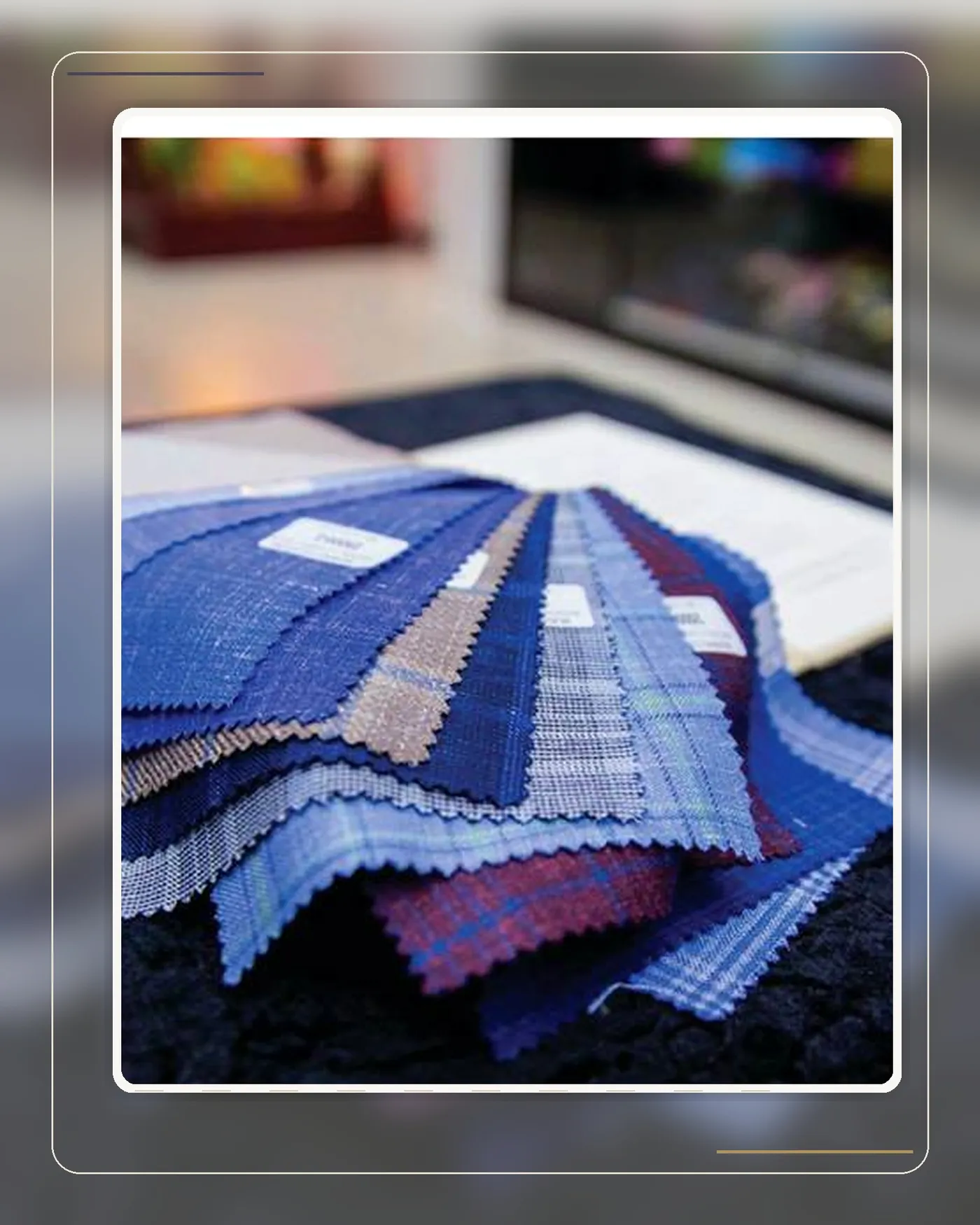 Navy fabric swatches in different weaves for comparing structure